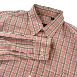 Burberry London Plaid Button Down Dress Shirt Pink‎ Green Long Sleeve Mens Large